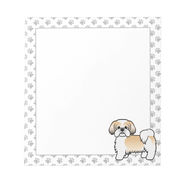 Bloco De Notas Cão de Cartoon Dourado e branco Shih Tzu Cute (Frente)