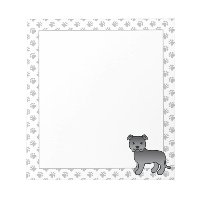 Bloco De Notas Cão de desenho animado fofo Blue English Staffie (Frente)
