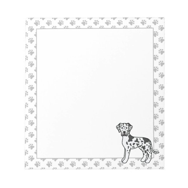 Bloco De Notas Cão de desenho animado fofo Harlequin Great Dane (Frente)