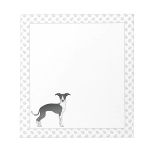 Bloco De Notas Cão De Greyhound Italiano Negro E Branco Com Patas