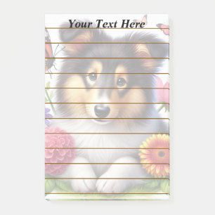 Bloco De Notas Cão de Pastoreio de Shetland com Flores e Borbolet