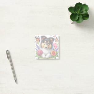 Bloco De Notas Cão de Pastoreio de Shetland com Flores e Borbolet
