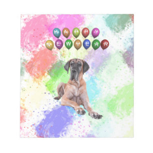 Bloco De Notas Cão Dogue Alemão Desejando Feliz Ano Novo