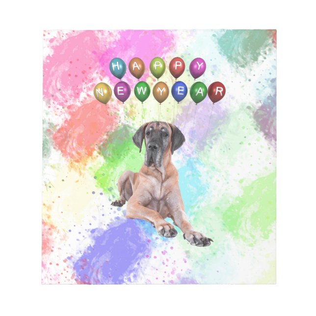 Bloco De Notas Cão Dogue Alemão Desejando Feliz Ano Novo (Frente)