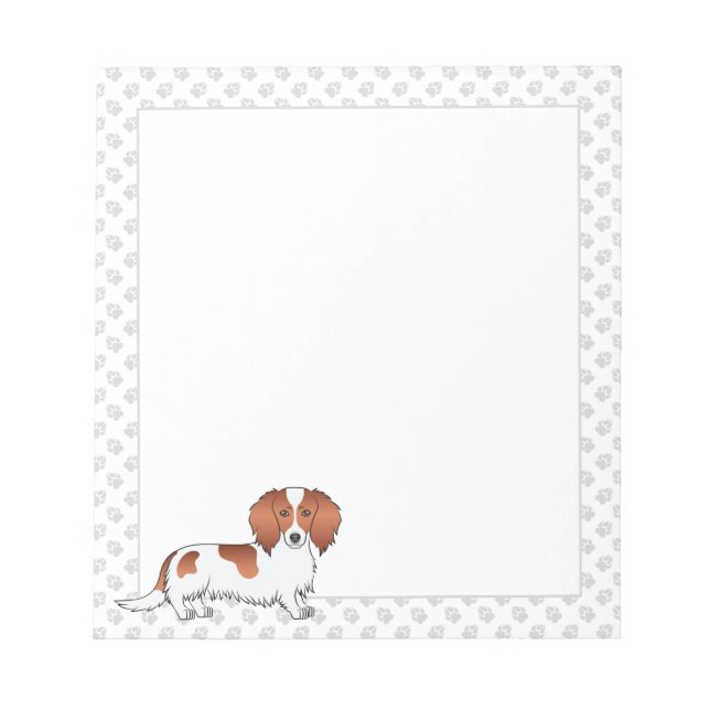 Bloco De Notas Cão e patas de cartoon de cabelo longo e vermelho (Frente)