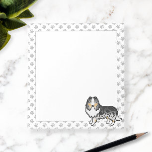Bloco De Notas Cão e patas de cartoon de Sheepdog Blue Merle She