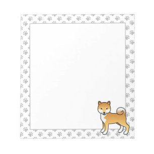 Bloco De Notas Cão e patas de cartoon lindas Shiba Inu Vermelha