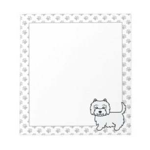 Bloco De Notas Cão e patas de desenho animado de Terrier branco