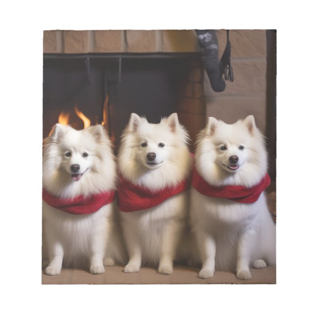 Bloco De Notas Cão Esquimó Americano junto à Lareira Natal (Frente)