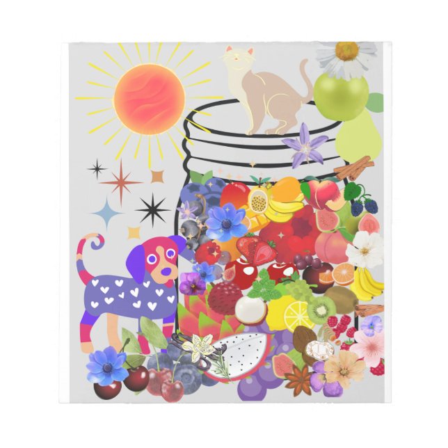 Bloco De Notas cão, gato, frutas e flores (Frente)