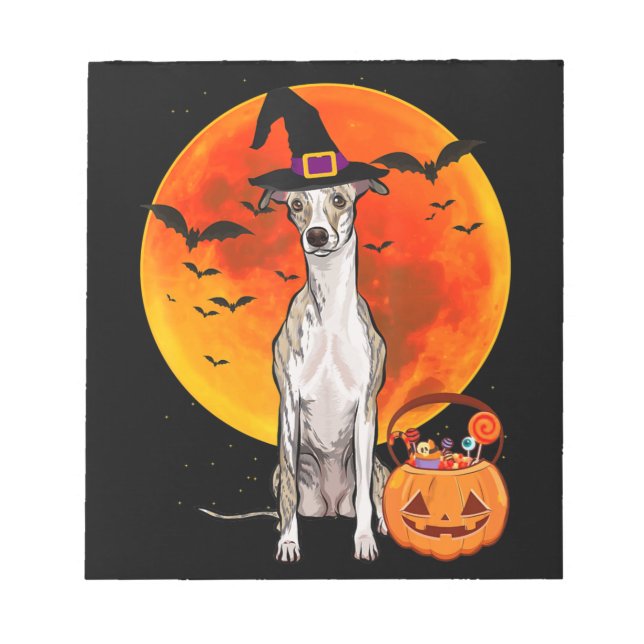 Bloco De Notas Cão Halloween Whippet Jack O Lanterna Pumpkin (Frente)