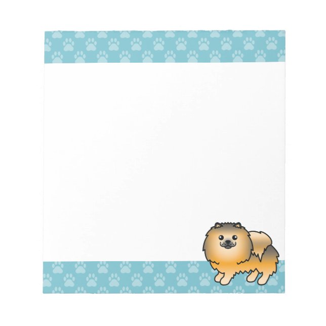 Bloco De Notas Cão Pomerânia Sable Laranja E Bordas Azuis (Frente)