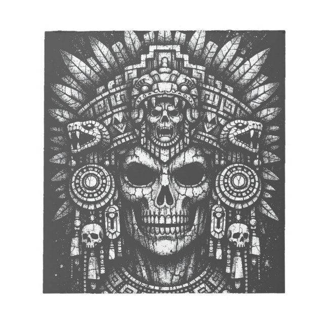 Bloco De Notas Capacete de Caveira Asteca por BurnsInHell (Frente)