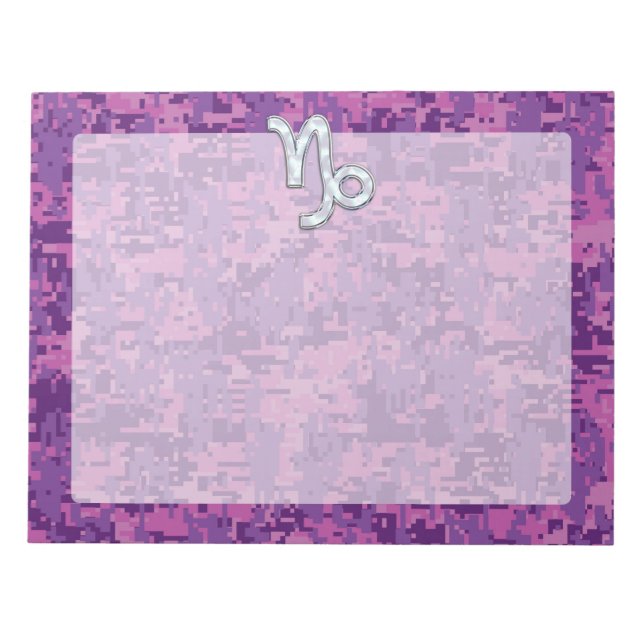 Bloco De Notas Capricórnio Zodiac Símbolo Fuchsia Digital Camoufl (Frente)