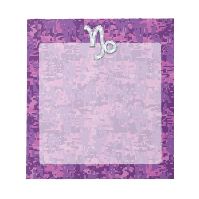 Bloco De Notas Capricórnio Zodiac Símbolo Fuchsia Digital Camoufl (Frente)