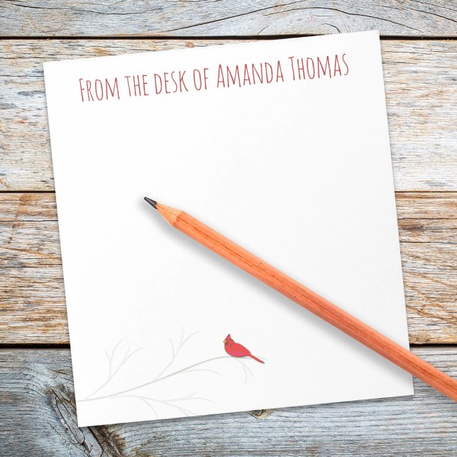 Bloco De Notas Cardinal Vermelho Simples Árvore de Bétula no Inve (Simple elegant red cardinal custom notepad)