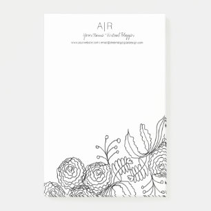 Bloco De Notas Carnação Floral Botânica Flower Line Art