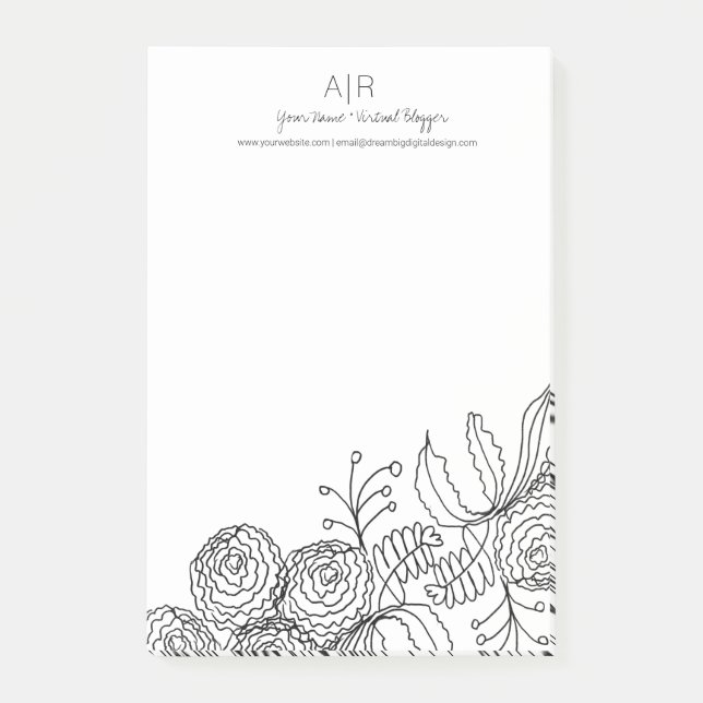 Bloco De Notas Carnação Floral Botânica Flower Line Art (Frente)