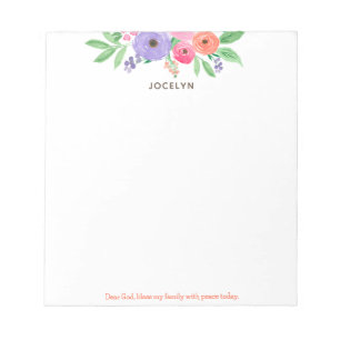 Bloco De Notas Caro Deus, abençoe minha família Floral Watercolor