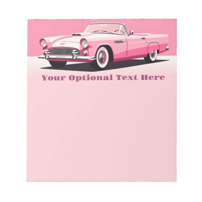 Bloco De Notas Carro Clássico Rosa de Texto Personalizado (Frente)