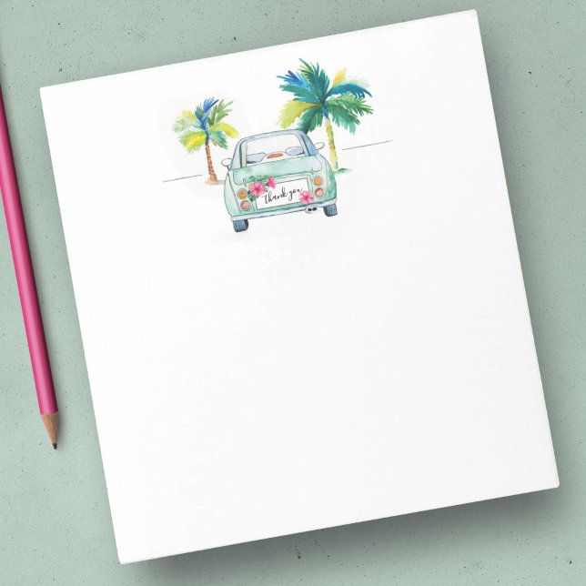 Bloco De Notas Carro de Palmeiras Tropicais (Cute notepad thank you watercolor car and palm tree art by Victoria Grigaliunas of Do Tell A Belle)