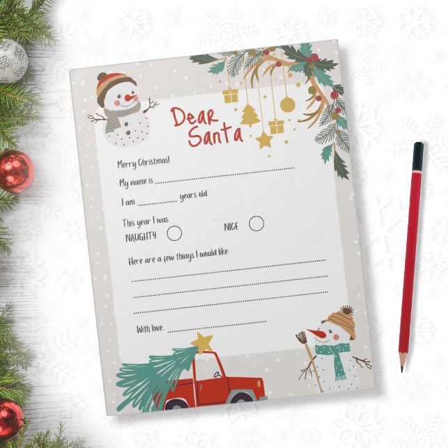 Bloco De Notas Carta para o Papai Noel - Boneco de Neve de Invern (Criador carregado)