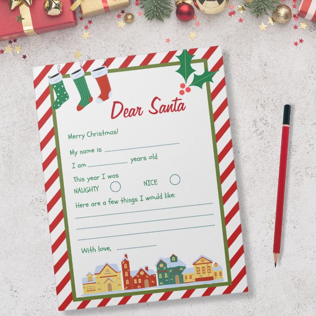 Bloco De Notas Carta para o Papai Noel - Vila do Bastão de Natal (Criador carregado)
