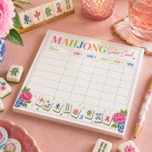 Cartão de Pontuação de Mahjong com Desenho Floral