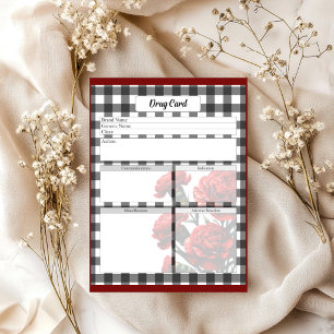 Bloco De Notas Cartão_Drogas Floral Preto n Branco Gingham
