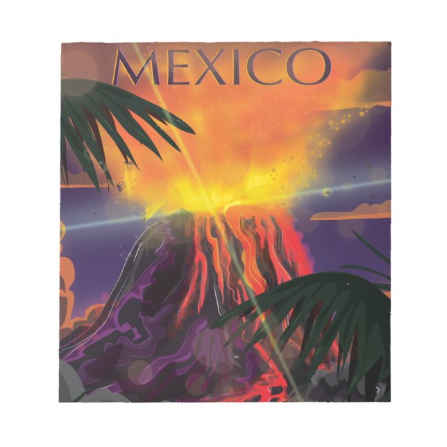 Bloco De Notas Cartaz de Viagem do Vulcão do México (Frente)