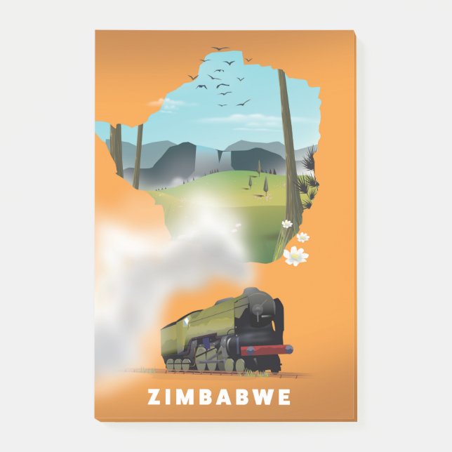 Bloco De Notas Cartaz de viagem ilustrado do mapa do Zimbábue (Frente)