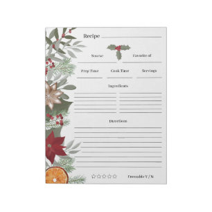 Bloco De Notas  Cartões de receitas de Cozinhar de Natal Floral