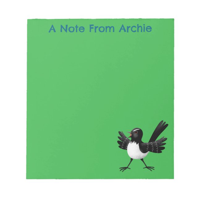 Bloco De Notas Cartoon australiano Willie Wagtail personalizado (Frente)