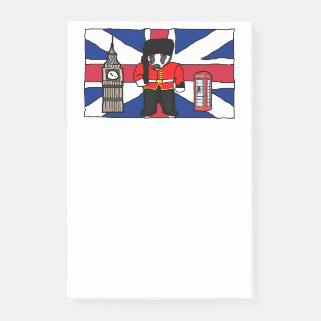 Bloco De Notas Cartoon britânico Badger com Big Ben e Flag (Frente)