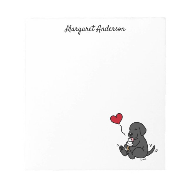 Bloco de Notas Cartoon de Black Lab Lambendo Sorve (Frente)
