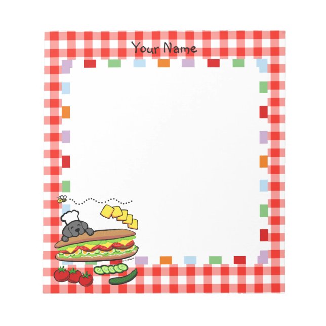 Bloco De Notas Cartoon de padaria Black Labrador Personalizado (Frente)