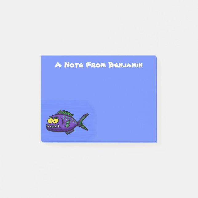 Bloco De Notas Cartoon de peixe Piranha (Frente)