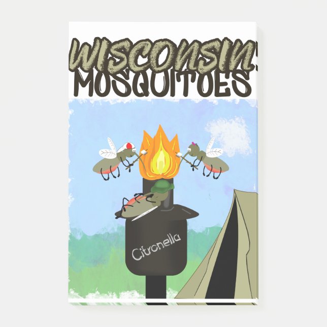 Bloco De Notas Cartoon de Wisconsin Mosquitos - Camping de Tiki (Frente)