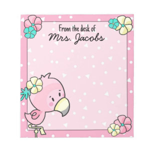 Bloco De Notas Cartoon Flamingo com Professor de Flores