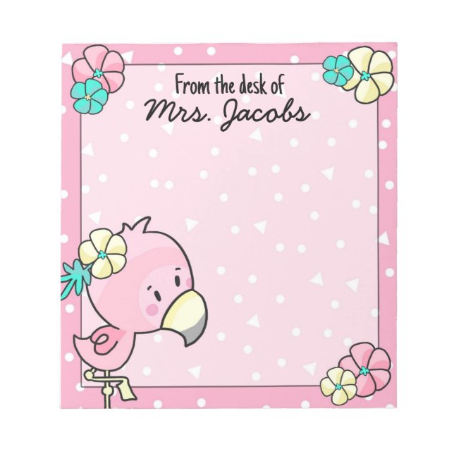 Bloco De Notas Cartoon Flamingo com Professor de Flores (Frente)
