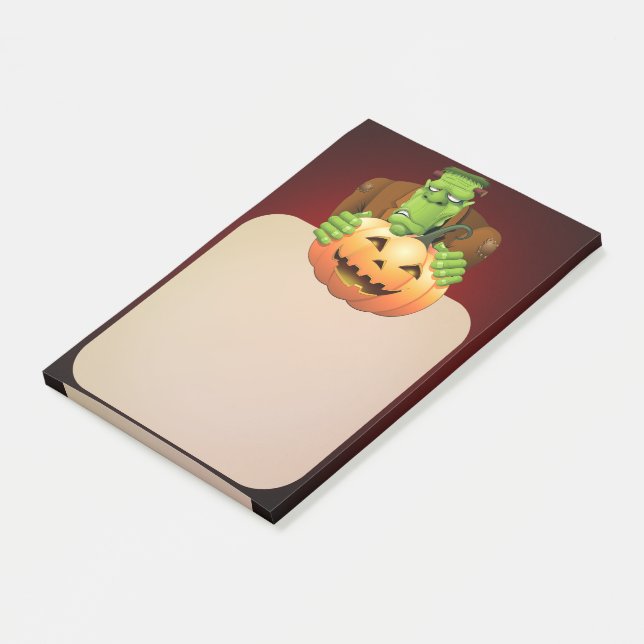 Bloco De Notas Cartoon Frankenstein Monster com Pumpkin (Inclinado)