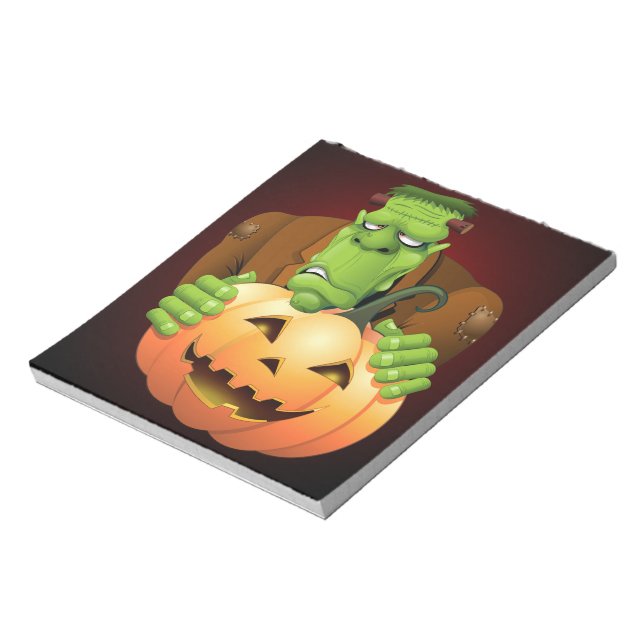 Bloco De Notas Cartoon Frankenstein Monster com Pumpkin (Invertido)