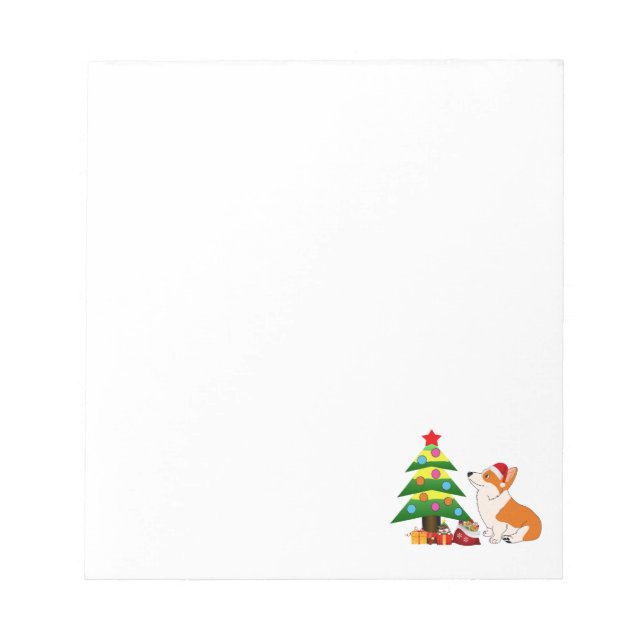 Bloco De Notas Cartoon Holiday Welsh Corgi com árvore (Frente)