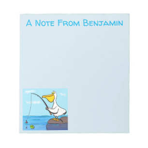 Bloco De Notas Cartoon pelicano de pesca engraçado