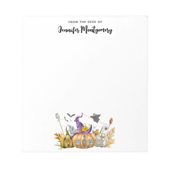 Bloco De Notas Casa de Abóbora Assombrada com Fantasma e Morcegos (Frente)