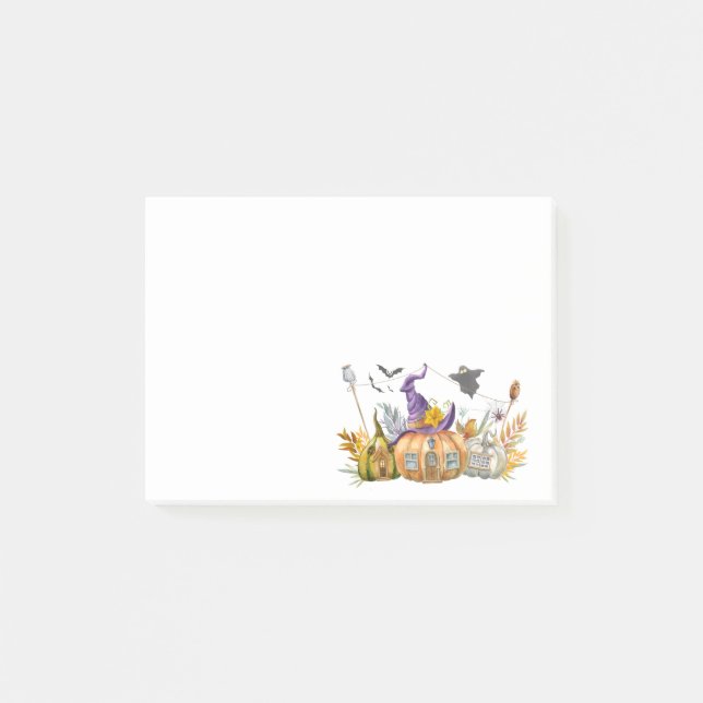 Bloco De Notas Casa de Abóbora Assombrada com Fantasma e Morcegos (Frente)