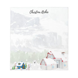 Bloco De Notas Casa de inverno Na paisagem de aquarela de inverno