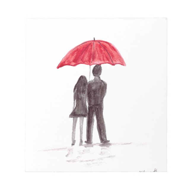 Bloco De Notas Casal de amor com casal romântico guarda-chuva ver (Frente)
