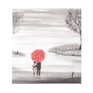 Bloco De Notas Casal de amor do guarda-chuva vermelho