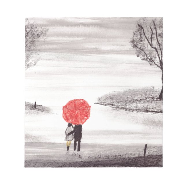 Bloco De Notas Casal de amor do guarda-chuva vermelho (Frente)